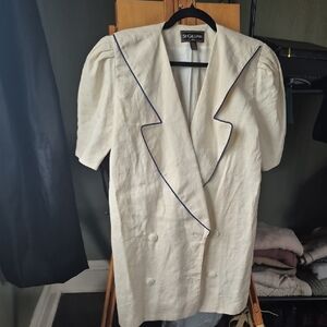 Gillia Women's Ivory Double-Breasted Blazer with Navy Trim